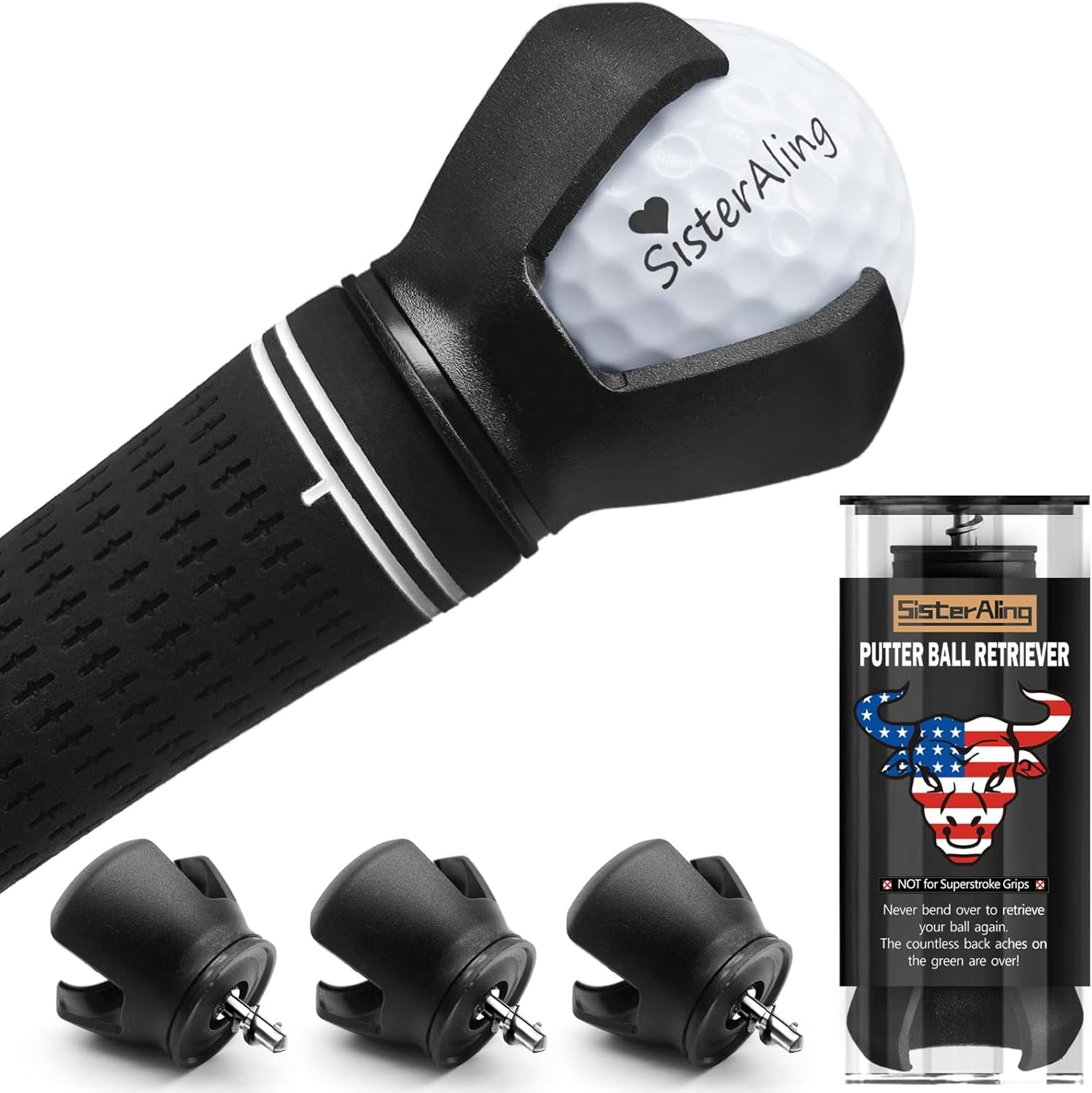 3-Prong Golf Ball Retriever Grabber Pick Up,Back Saver Claw Put on Putter Grip,Suction Cup Ball Grabber,Sucker for Golf Screws Tool