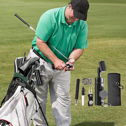 Golf Club Cleaning Kit,Golf Accessories,Golf Cleaning Kit with Golf Club Cleaner Water Brush,Towel,Divot Repair Tool,Groove Sharpener,Golf Ball Alignment Complete Golf Kit