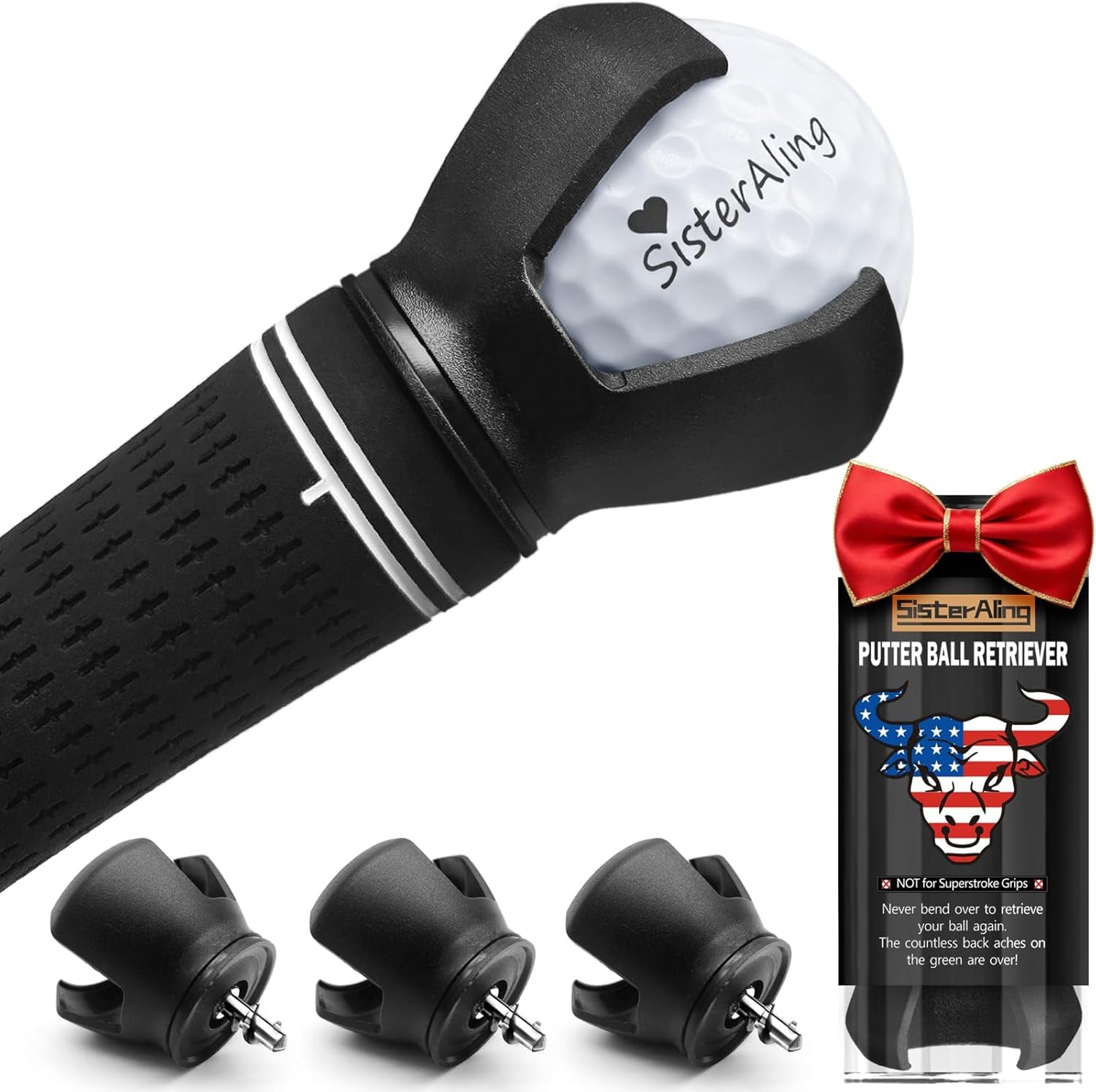 3-Prong Golf Ball Retriever Grabber Pick Up,Back Saver Claw Put on Putter Grip,Suction Cup Ball Grabber,Sucker for Golf Screws Tool